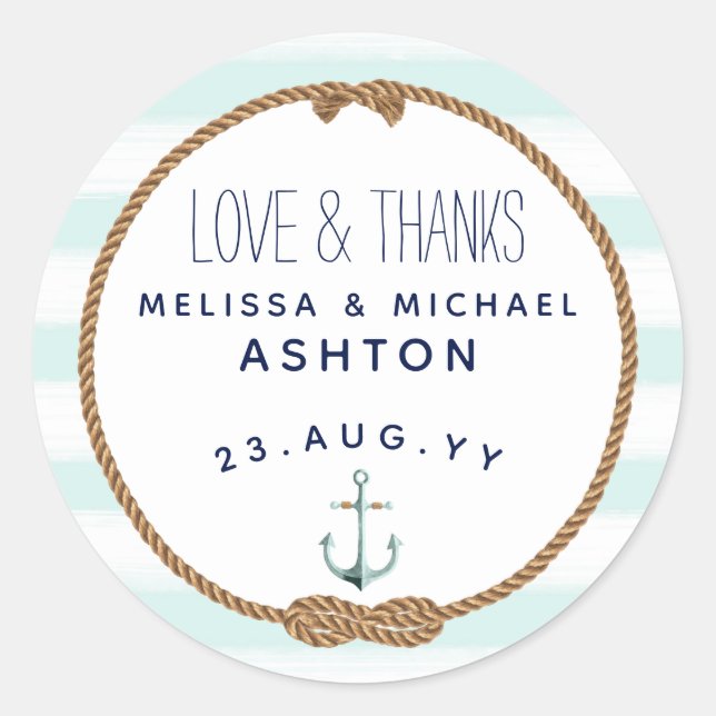 Sticker Rond Amour & Merci Monnaie Nautique & Mariage Blanc Fav (Devant)