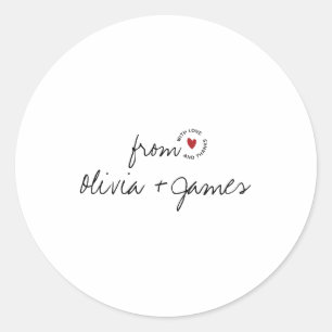 Sticker Rond Amour Moderne et Remerciements Mariage Coeur Écrit