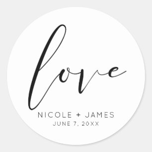 Sticker Rond Amour Noir & Blanc Mariage Minimaliste Moderne