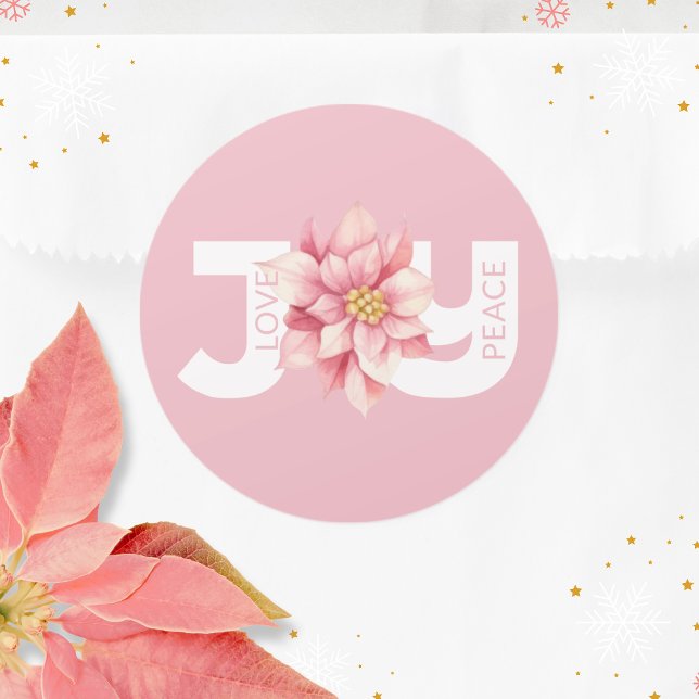Sticker Rond Amour Paix Joie Rose Poinsettia Noël (Créateur téléchargé)