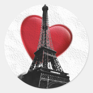 Sticker Rond Amour Paris Coeur Rouge Tour Eiffel