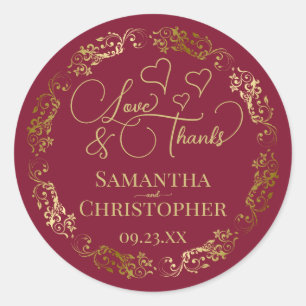 Sticker Rond Amour & Remerciements Élégant Mariage Bourgogne & 