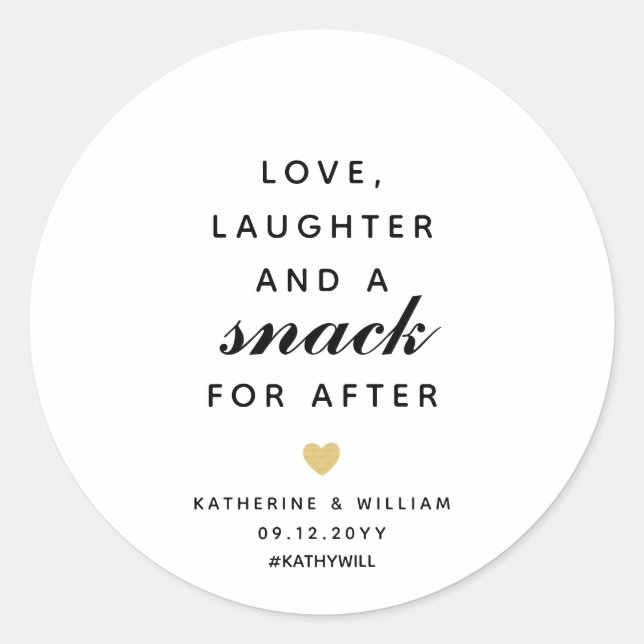 Sticker Rond Amour rire et un snack pour après mariage Faveur (Devant)