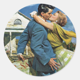 Sticker Rond Amour Vintage et Romance Jeunes Mariés Achètent Le