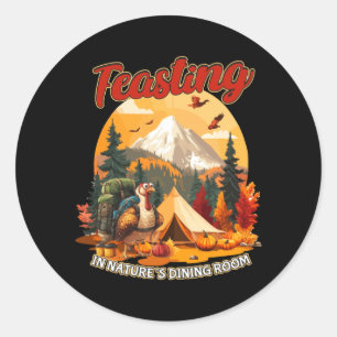Sticker Rond Amoureux de camping de Thanksgiving dinde randonné