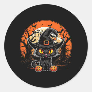 Sticker Rond Amoureux de chat noir - Chat noir Halloween Fantôm
