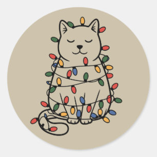Sticker Rond Amoureux de Chats Mignons Lumières de Noël Chat Ma