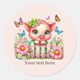 Sticker Rond Amoureux de cochons mignons personnalisables