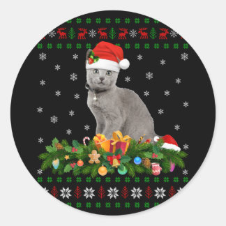 Sticker Rond Amoureux des animaux de chat Santa Hat Vilain Russ