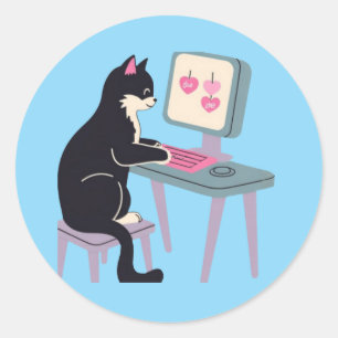 Sticker Rond Amoureux des chats Chat tuxedo