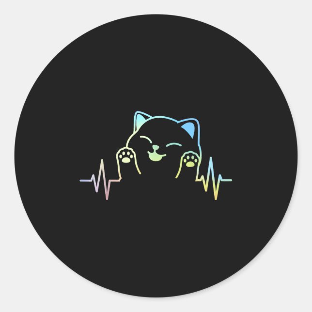 Sticker Rond Amoureux des chats Heartbeat Animal Silhouette Cut (Devant)