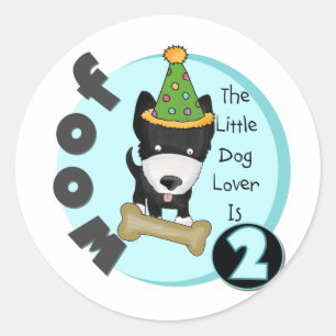 Sticker Rond Amoureux des chiens 2e anniversaire Tshirts et cad