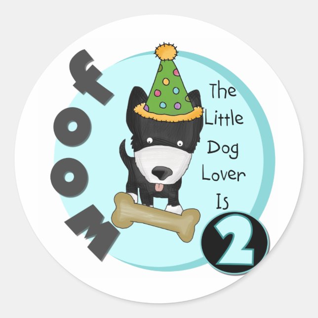 Sticker Rond Amoureux des chiens 2e anniversaire Tshirts et cad (Devant)