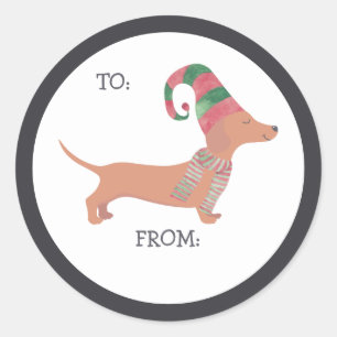 Sticker Rond Amoureux des chiens chiot de Noël de Cute Dachshun