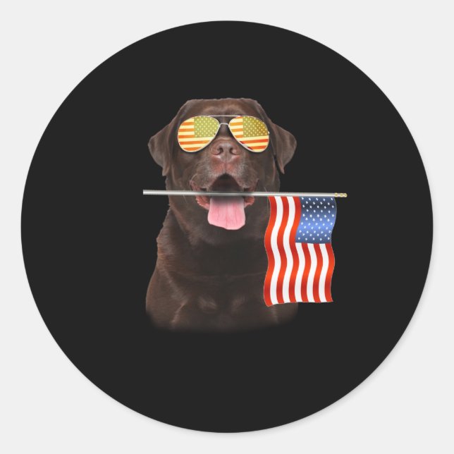 Sticker Rond Amoureux des chiens | Chocolat Labrador USA Americ (Devant)