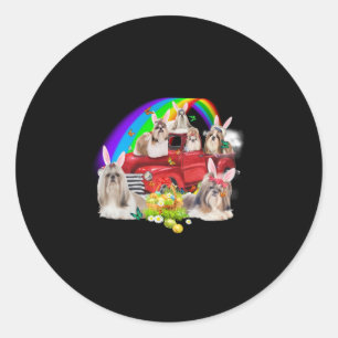 Sticker Rond Amoureux des chiens   Cute Shih Tzu et arc en ciel