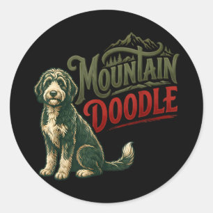 Sticker Rond Amoureux des chiens de montagne doodle vintage rét
