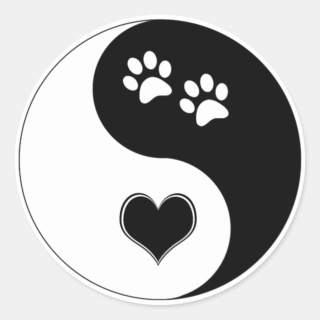 Sticker Rond Amoureux des chiens Yin Yang Heart Empreintes de p (Devant)