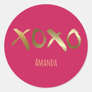 Sticker Rond Amoureux rose fascinant de l'or XOXO Valentine