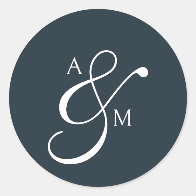 Sticker Rond Ampersand de mariage en écriture monogramme classi (Devant)