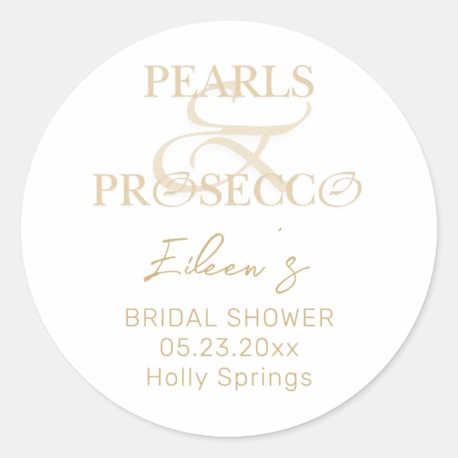 Sticker Rond Ampersand White Pearls & Prosecco Fête des mariées (Devant)