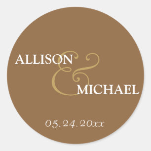 Sticker Rond Amperso marron mocha et mariage en faveur étiquett