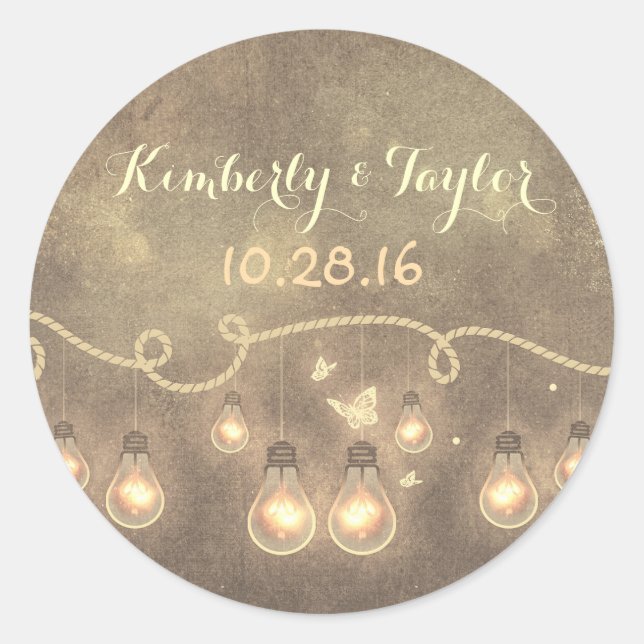 Sticker Rond Ampoules lumineuses - Mariage d'éclairage à chaîne (Devant)
