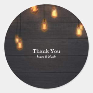 Sticker Rond Ampoules Vintage Bois Rustique Faveur de Mariage