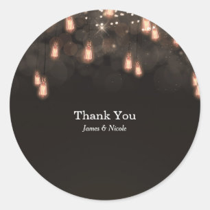 Sticker Rond Ampoules vintages pendantes Mariage rustique Favor