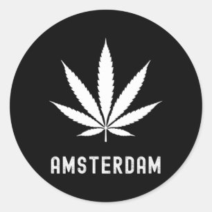 Sticker Rond Amsterdam Fumeur Feuille de Cannabis Voyage Vacanc
