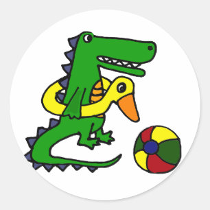 Sticker Rond Amusant Alligator à la plage Cartoon