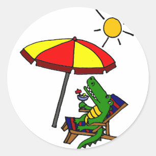 Sticker Rond Amusant Alligator au design de plage