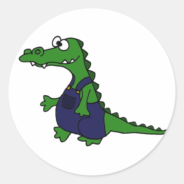 Sticker Rond Amusant Alligator cou rouge dans les couloirs (Devant)