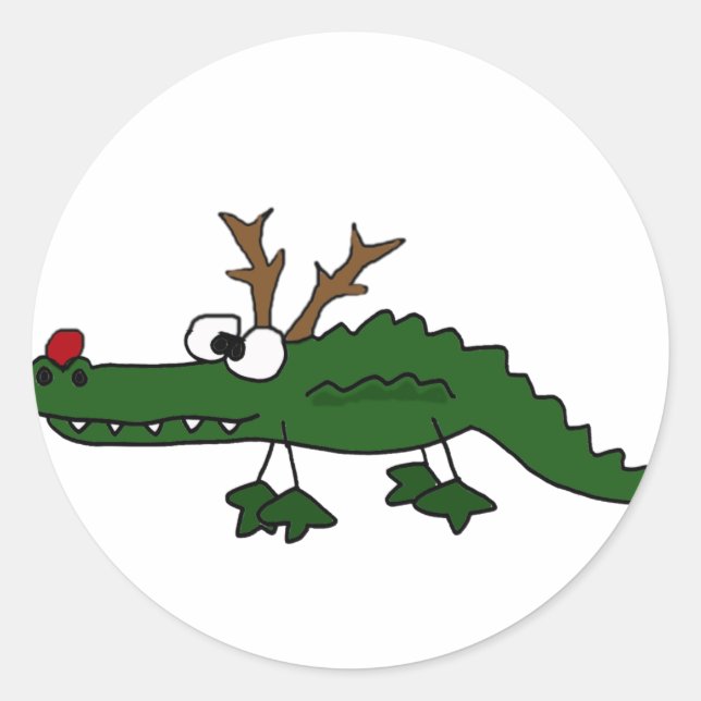 Sticker Rond Amusant Alligator de Noël en renne (Devant)
