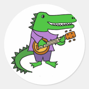 Sticker Rond Amusant Alligator Jouer Banjo Cartoon