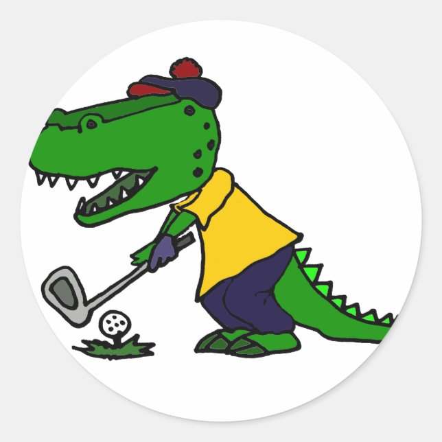Sticker Rond Amusant Alligator Jouer Golf (Devant)