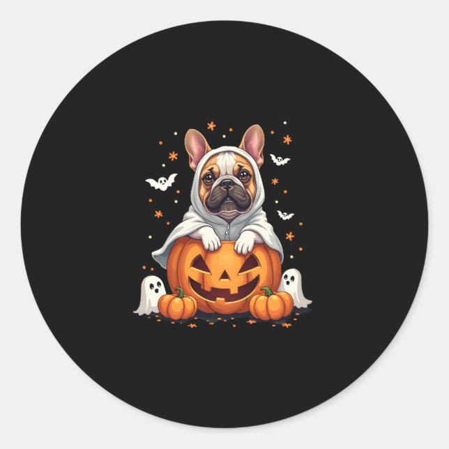 Sticker Rond Amusant anglais Bulldog Ghost Boo Halloween femmes (Devant)