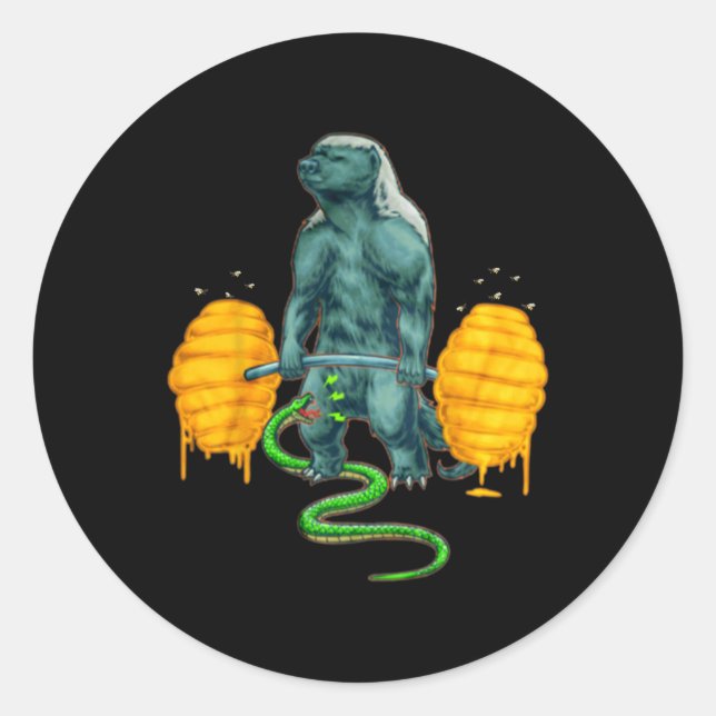Sticker Rond Amusant Badger de Miel Deadlifting Bodyb (Devant)