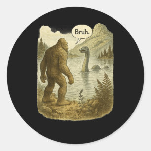 Sticker Rond Amusant Bigfoot Sasquatch Loch Ness Monster Introd