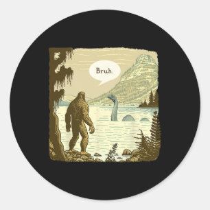 Sticker Rond Amusant Bigfoot Sasquatch Loch Ness Monster Introd