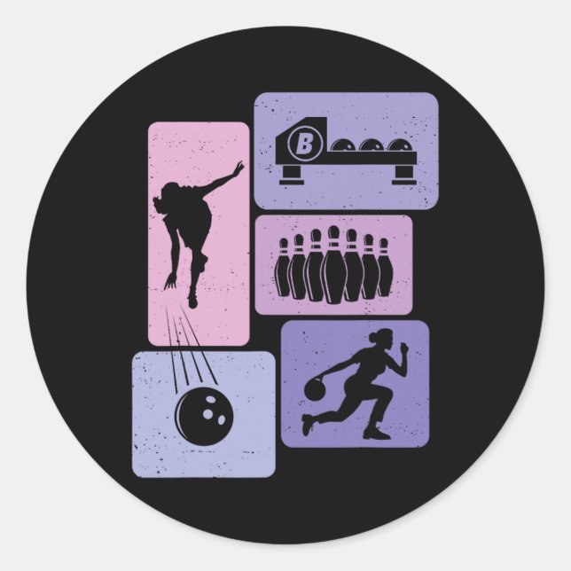 Sticker Rond Amusant Bowler Joueur de Bowler Game (Devant)