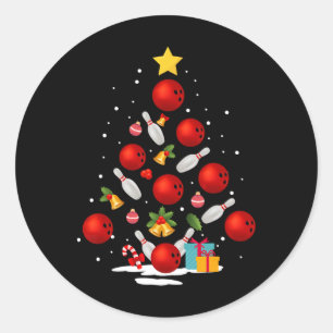 Sticker Rond Amusant Bowling Christmas Tree Lumières Noël Cadea