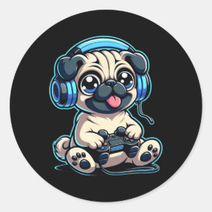 Sticker Rond Amusant Carlin Joueur Chien Jeu Carlin Carlins Vid