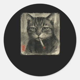 Sticker Rond Amusant Chat triste Fumer Cigarette Mème Lover Sum