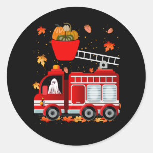 Sticker Rond Amusant Citrouille Fantôme Conduite Camion Feu Hal