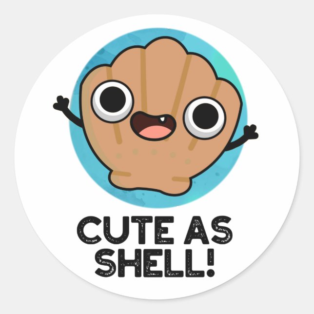 Sticker Rond Amusant Comme Coquille Funny Seashell Pun (Devant)