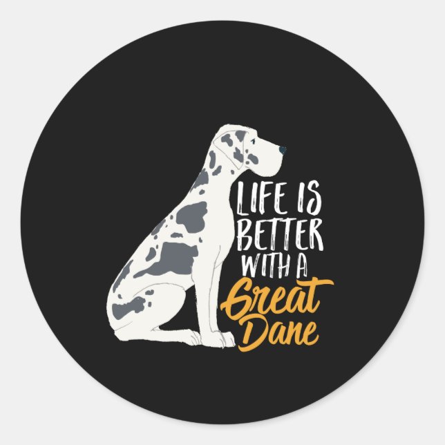 Sticker Rond Amusant et mignon grand Amoureux des chiens Danois (Devant)