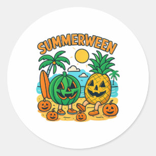 Sticker Rond Amusant Été Entre Cute Watermelon Et Pineappa Bea