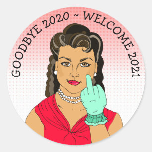 Sticker Rond Amusant Flipping Bird Ethnic Retro Lady