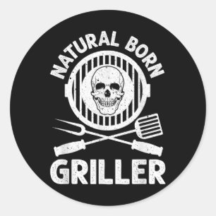 Sticker Rond Amusant Grill Design Pour Hommes Femmes Grill Gril